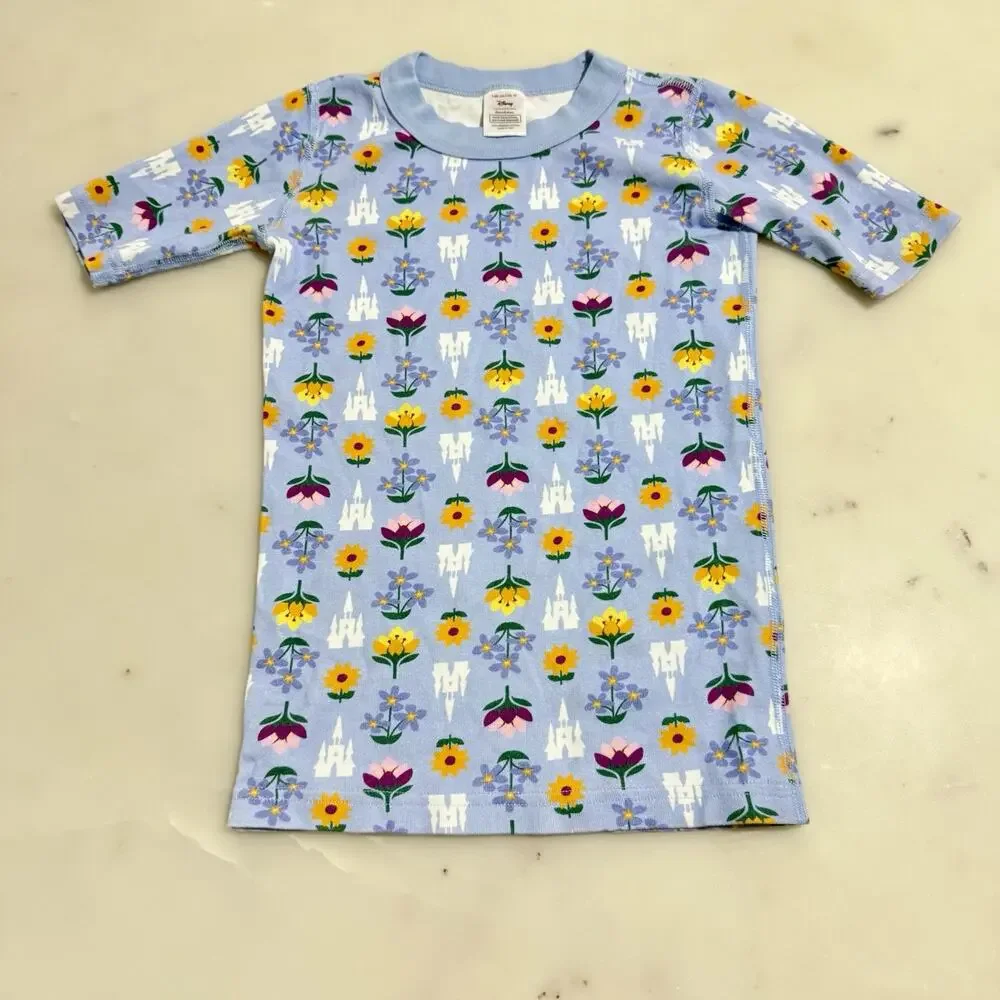 Hanna Andersson Disney Castle Floral Organic Cotton Pajama Top US10 Short Sleeve
